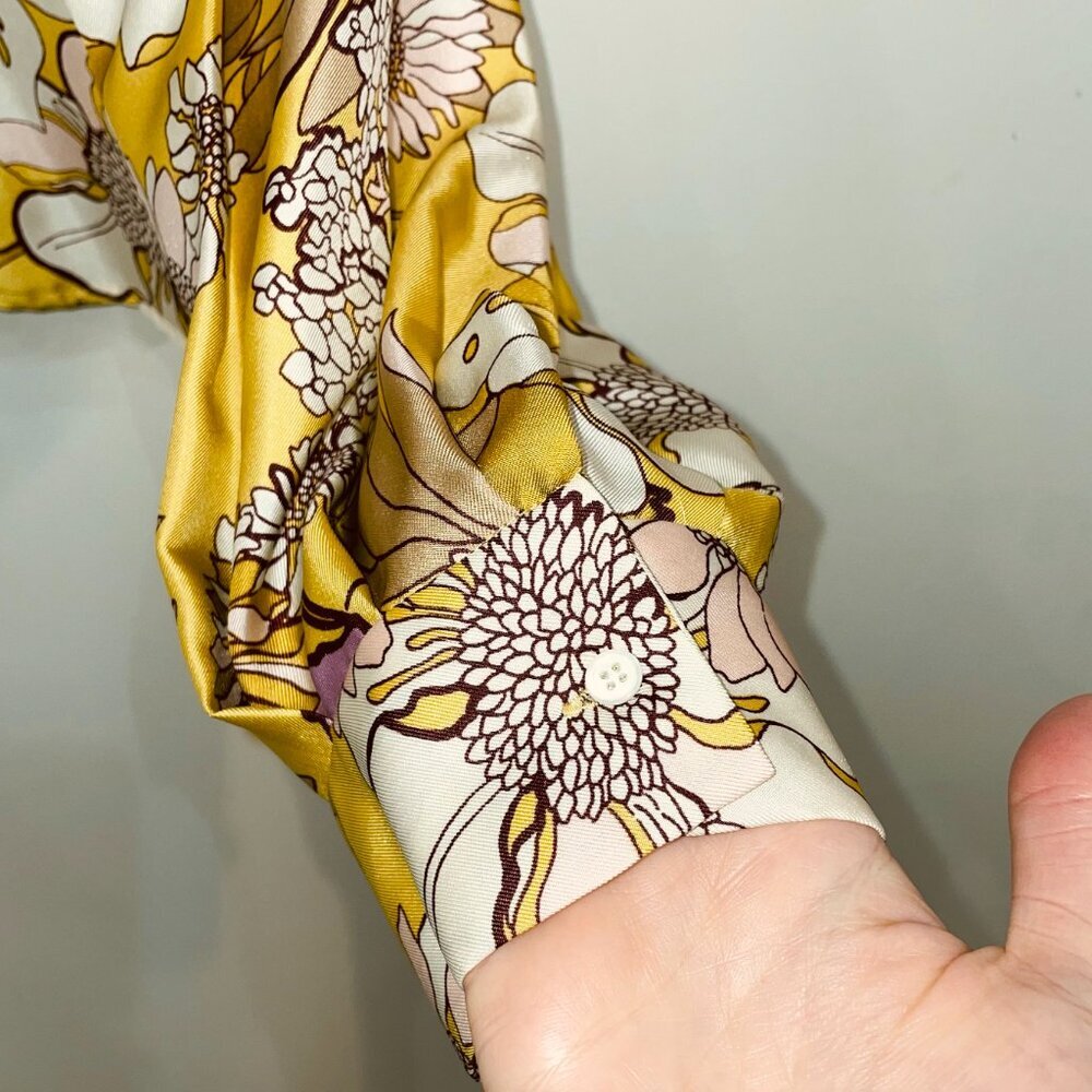 New Sandro Ginger 100% Silk Floral Blouse Chartreuse Medium $340 - Picture 4 of 9